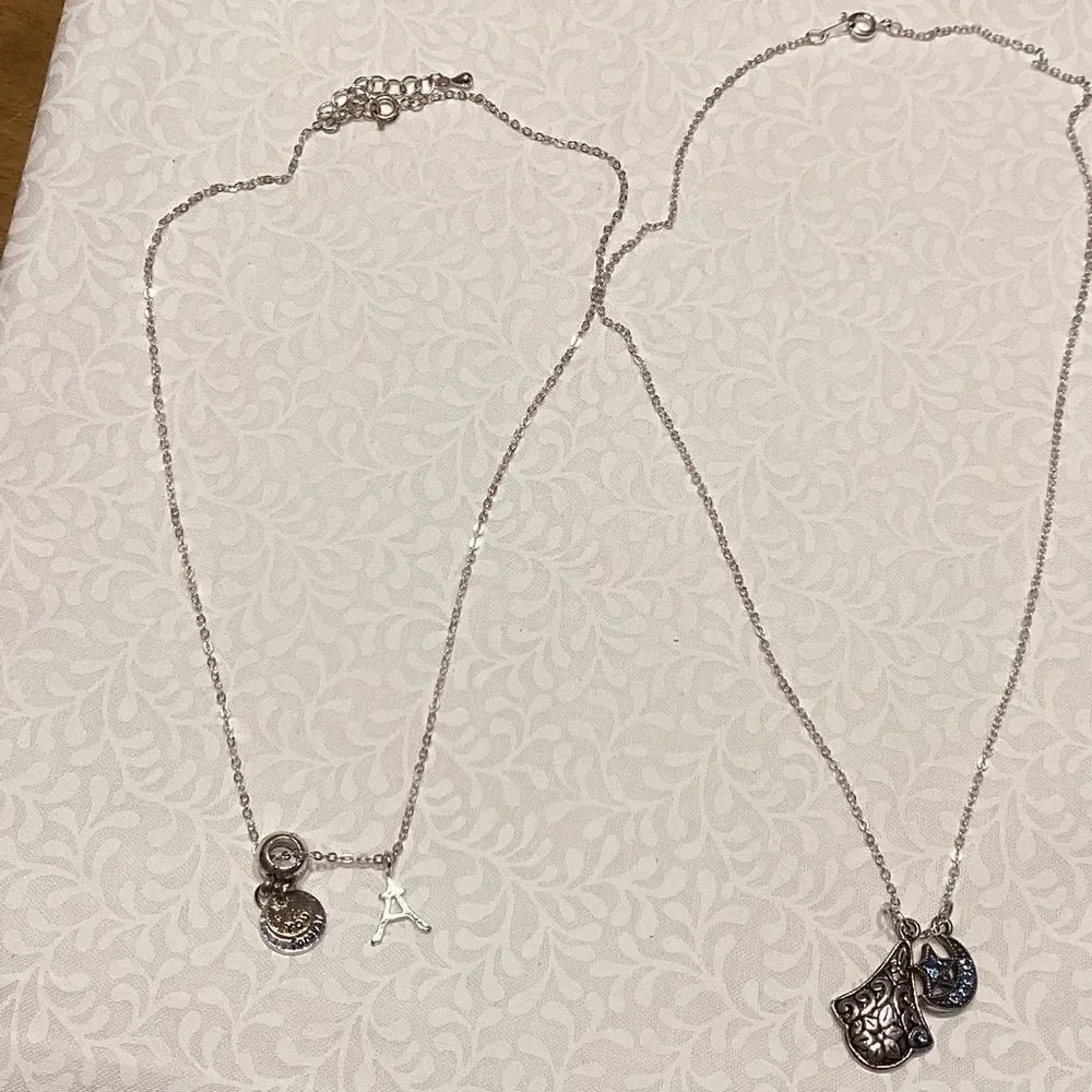 Set of Two Silvertone Necklace with 4 Charm Choices